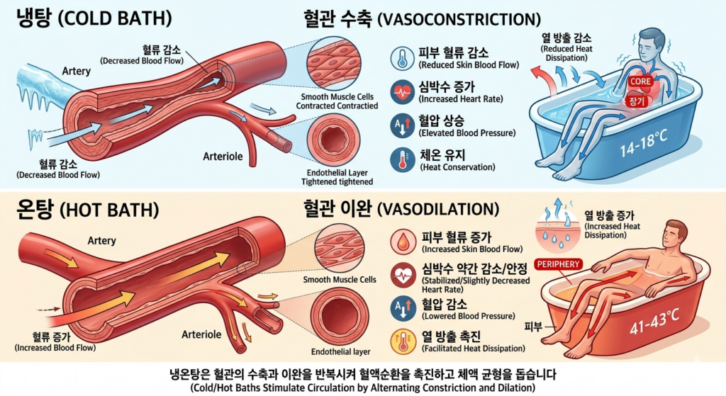 냉온욕 효과 혈액순환 촉진 모식도 일러스트