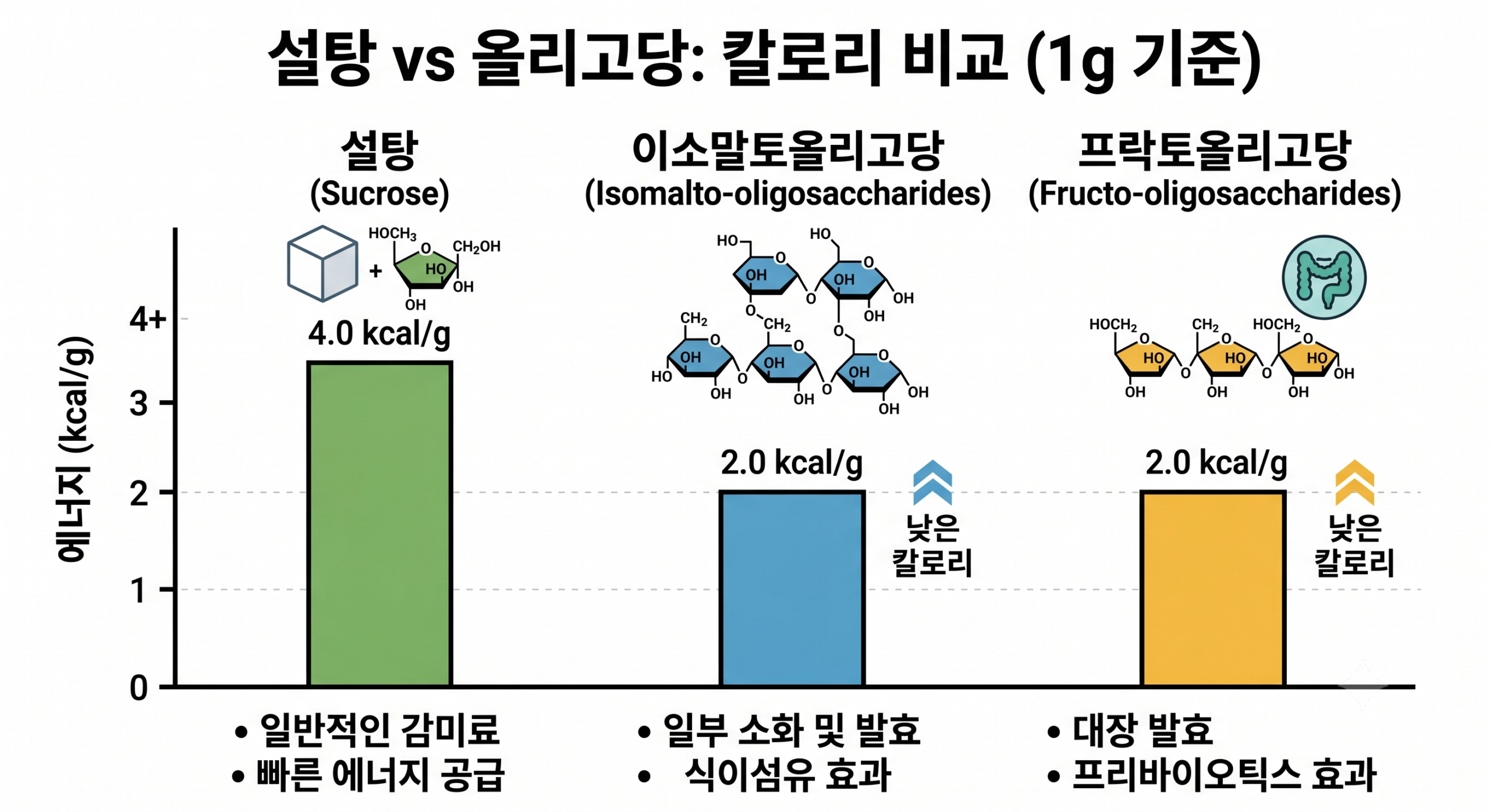 올리고당 프락토 이소말토 차이 — 칼로리 비교 인포그래픽