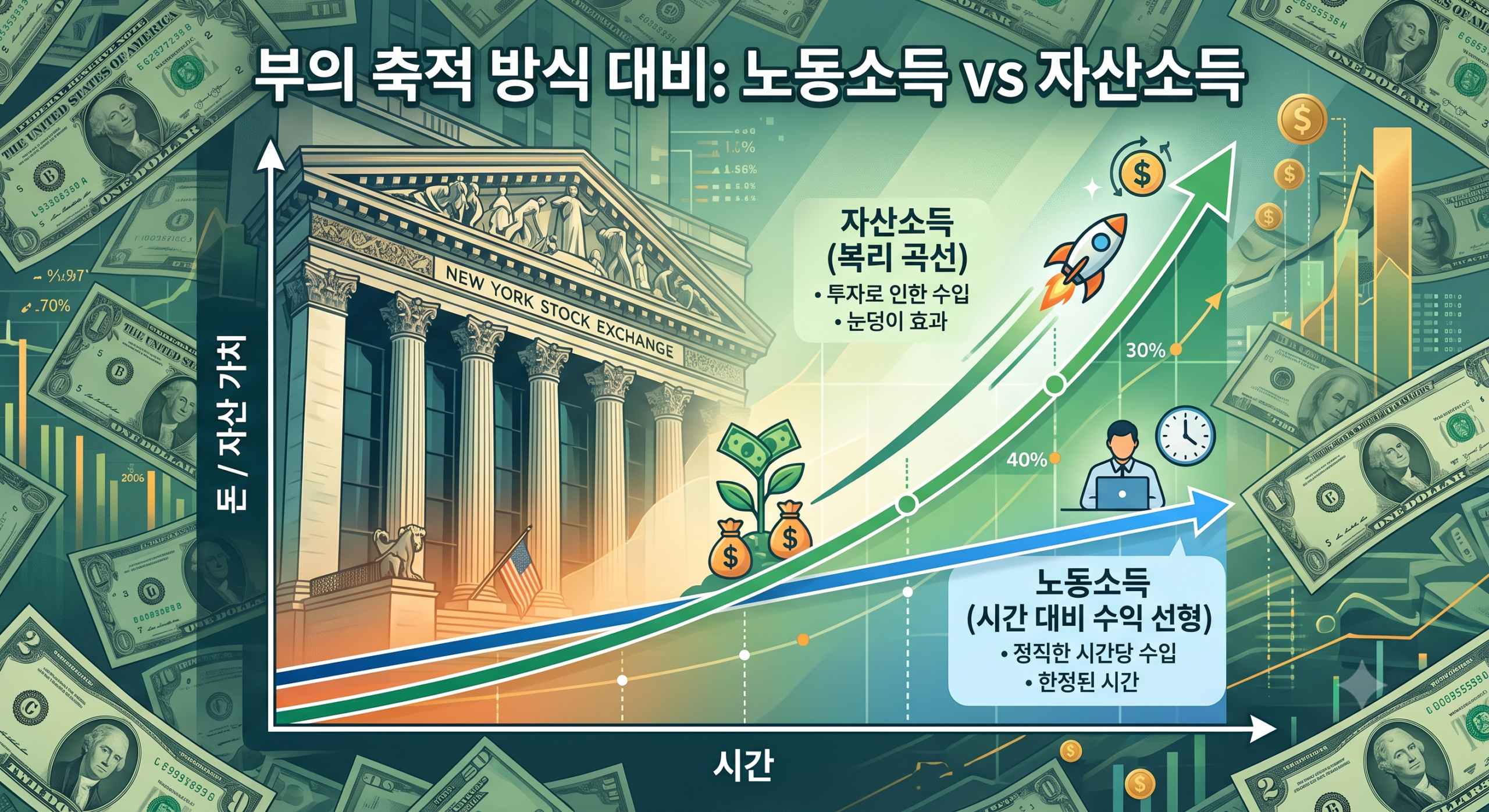 미국 우량주 장기투자 개념 일러스트