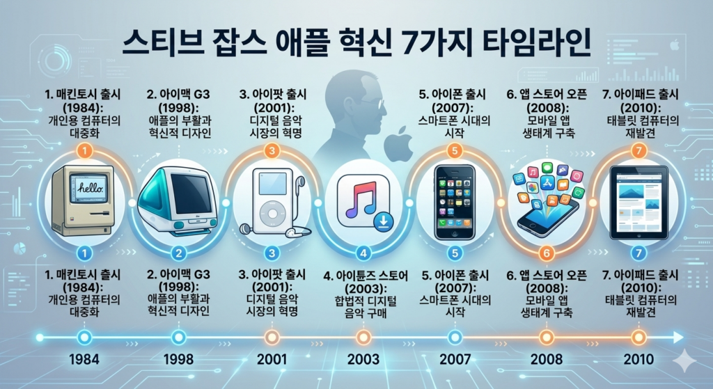 스티브 잡스 애플 7가지 혁신 타임라인