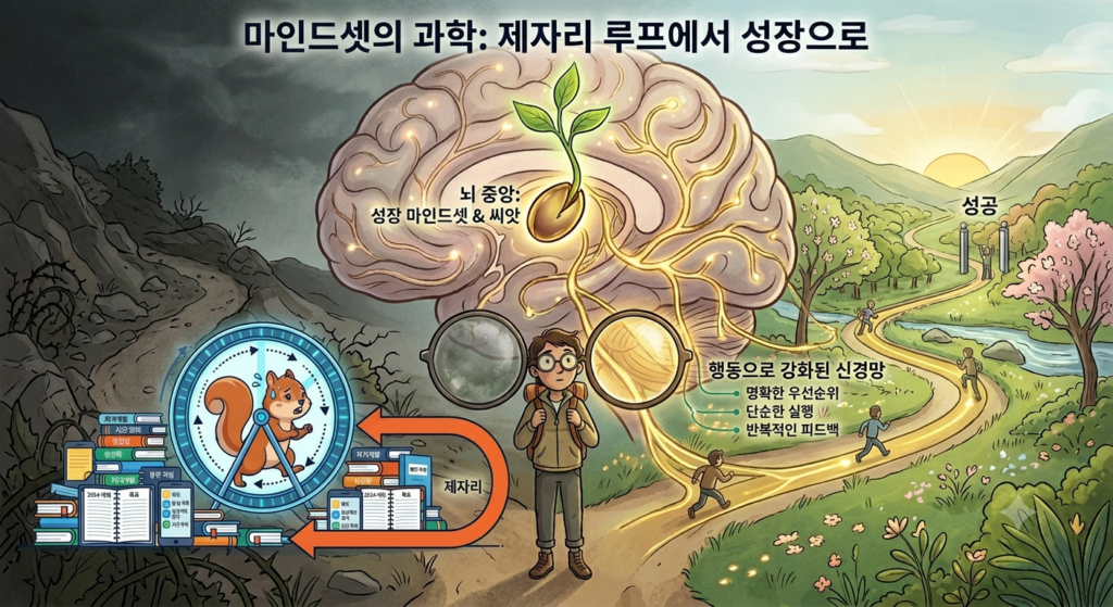 진정한 자기계발 — 신경 가소성과 뇌 재구성 개념 일러스트