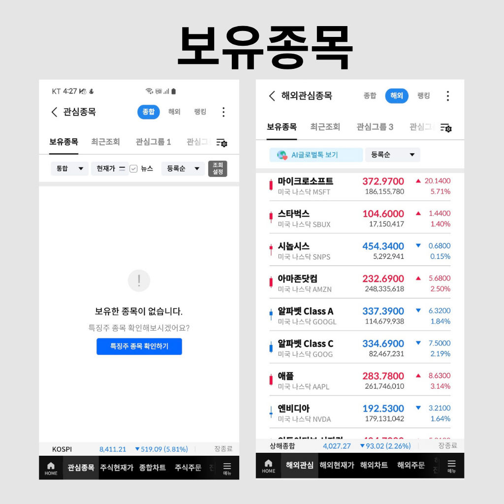 한국과 미국주식 보유종목