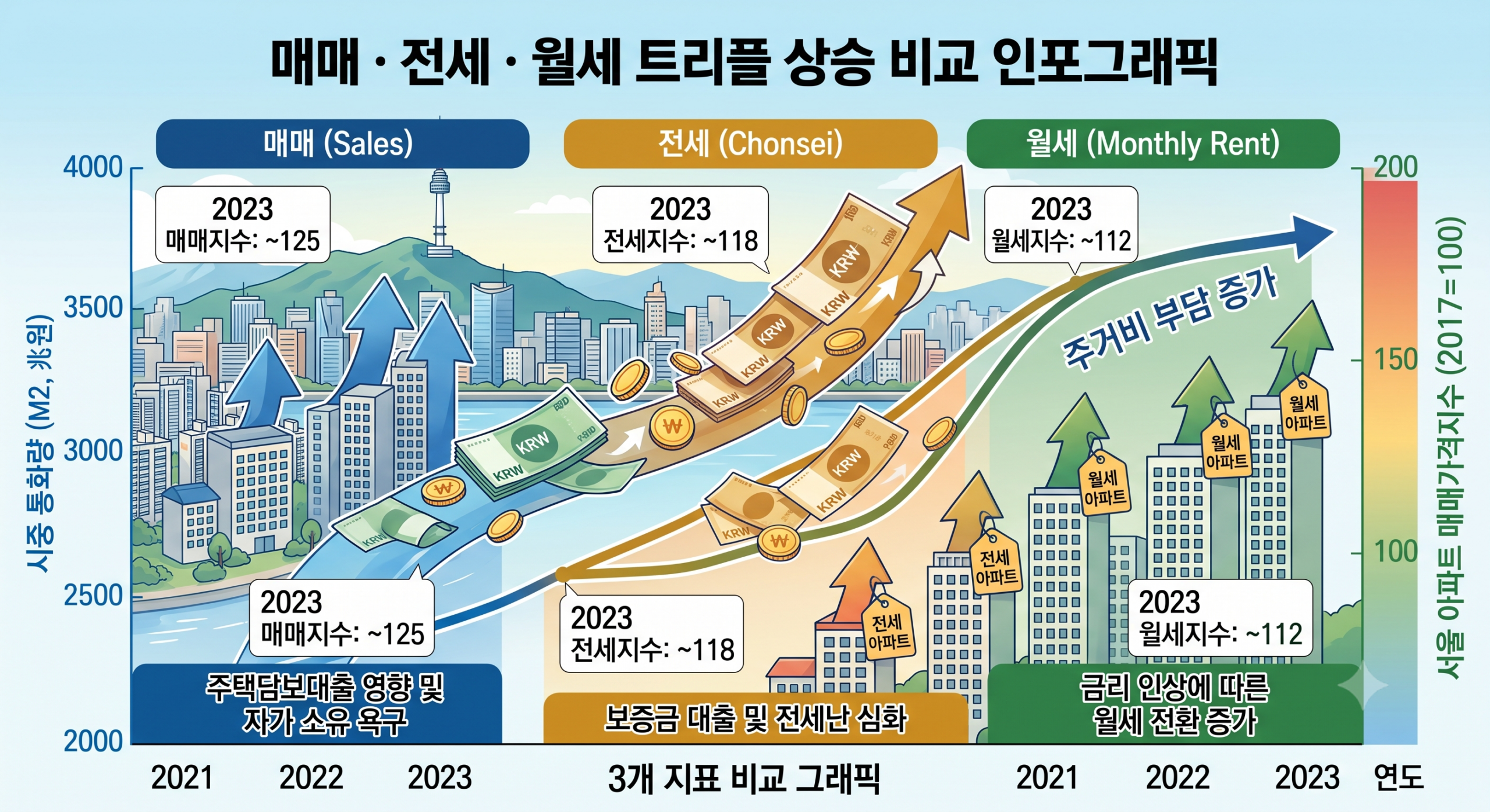 매매 전세 월세 트리플 상승 비교 인포그래픽