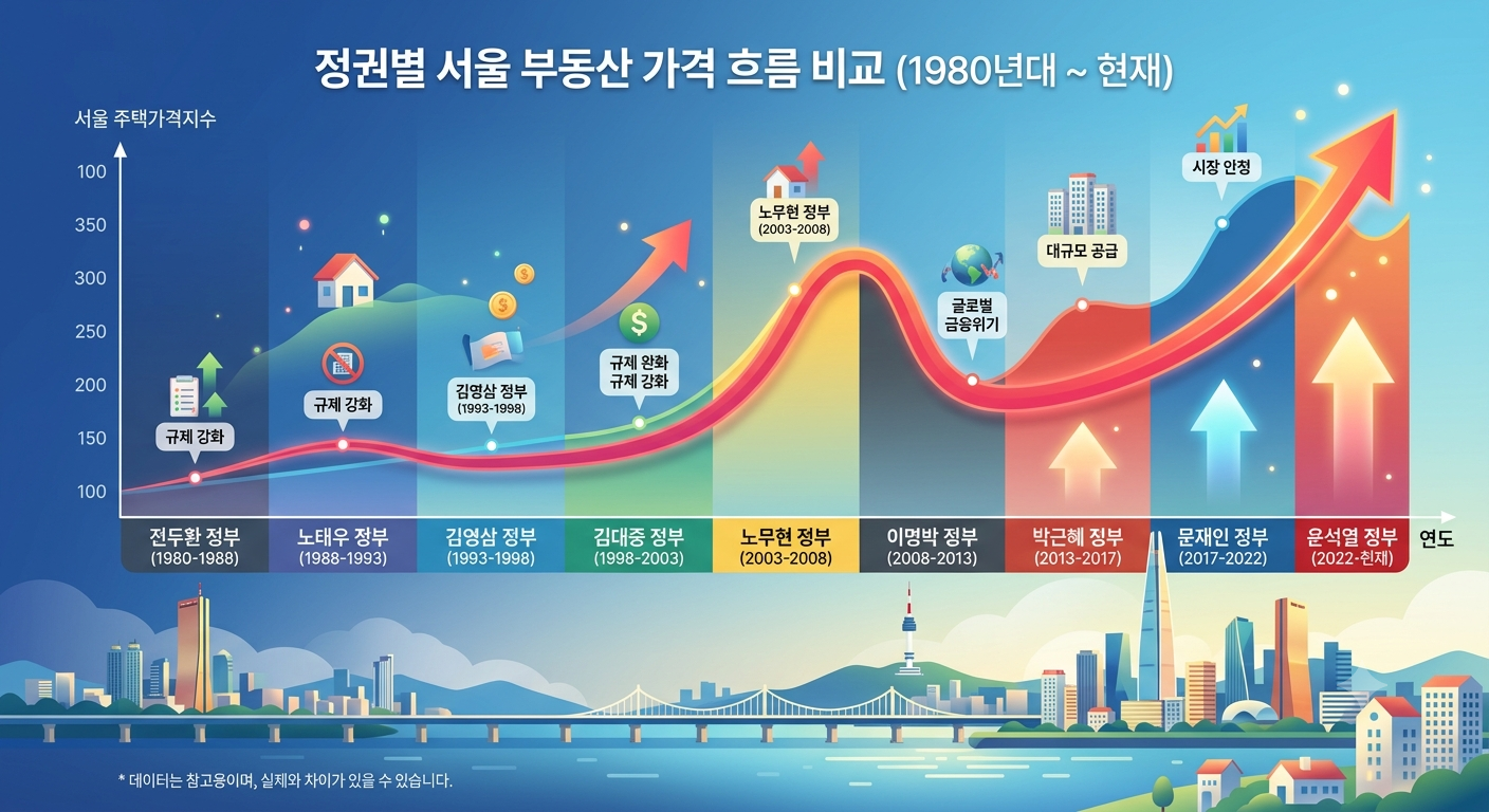 정권별 서울 부동산 가격 흐름 비교 그래프