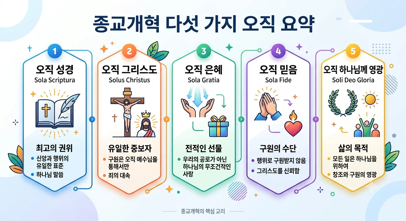 종교개혁 다섯 가지 오직(5 Solas) 요약