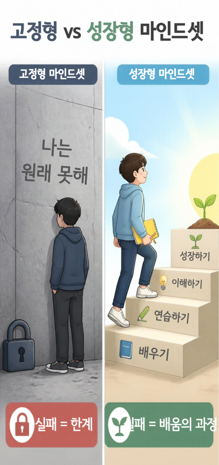 고정형 vs 성장형 마인드셋 차이: 실패를 대하는 태도는 어떻게 달라질까